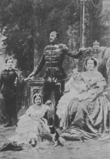 Der blinde König Georg von Hannover mit seiner Familie. Er lebte nach seiner Entthronung (1866) in Penzing